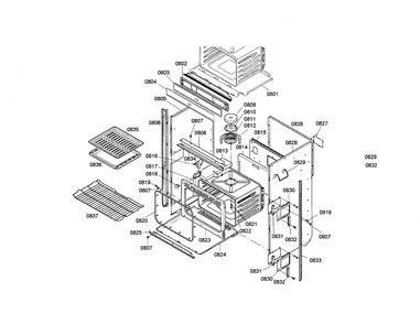 Lower Body Diagram and Parts List for HBN5055AUC 01 Bosch Wall Oven