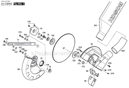 Page D Diagram and Parts List for 4405 0601475061 Bosch Miter Saw