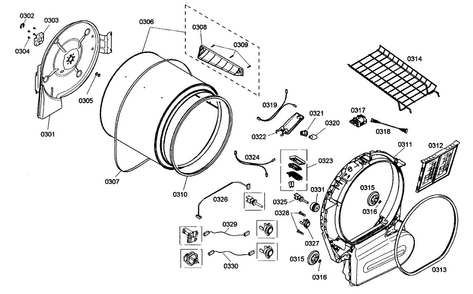 Drum Assy Diagram and Parts List for WTMC552CUC 05 Bosch Dryer