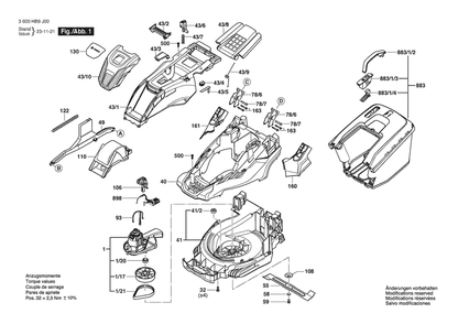 Section 1 Diagram and Parts List for 3600HB9J00  Bosch Lawn Mower