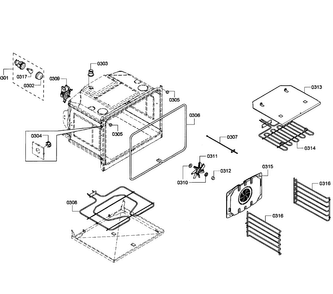 Oven Assy Diagram and Parts List for HBL3460UC 08 Bosch Wall Oven