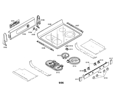 Cooktop Diagram and Parts List for HES7062U 01 Bosch Range
