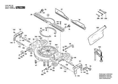 Section 2 Diagram and Parts List for 060166E222  Bosch Miter Saw