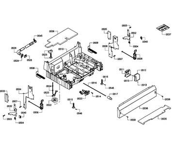 Base Assy Diagram and Parts List for SHE55P06UC 64 Bosch Dishwasher