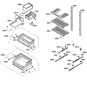 Shelfs Diagram and Parts List for T24ID80NLP 47 Thermador Freezer