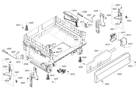 Base Assy Diagram and Parts List for SHE3AR72UC 14 Bosch Dishwasher