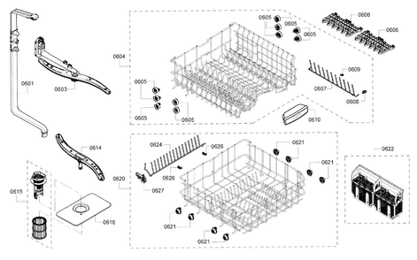 Rack Diagram and Parts List for SHE3ARF2UC 14 Bosch Dishwasher