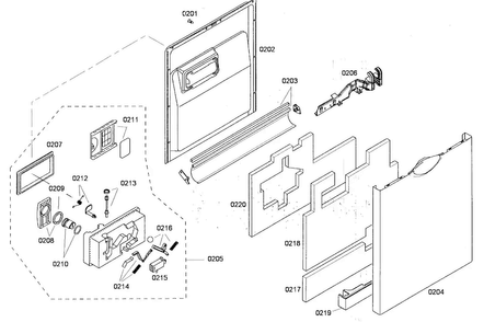 Door Assy Diagram and Parts List for SHE43P02UC 56 Bosch Dishwasher