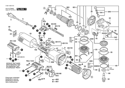 Section 1 Diagram and Parts List for 1803EVS 3601H26010 Bosch Angle Grinder