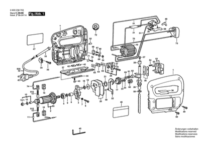Section 1 Diagram and Parts List for PST55-PE 0603238731 Bosch Jig Saw