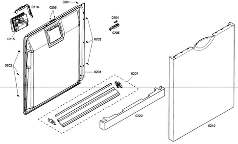 Door Assy Diagram and Parts List for SHE4AM15UC 01 Bosch Dishwasher