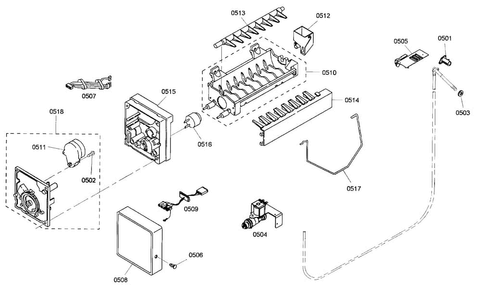 Ice Maker Diagram and Parts List for KBUIT4875E01  Thermador Refrigerator