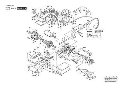 Section 1 Diagram and Parts List for GBS100AE 0601273734 Bosch Belt or Drum Sander