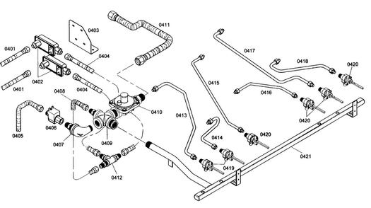 Gas Supply Diagram and Parts List for PRG366EG01  Thermador Range