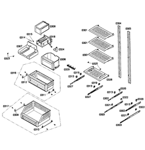 Shelfs Diagram and Parts List for T24IF70NSP 36 Thermador Freezer