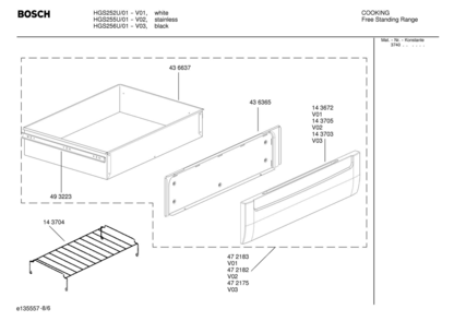 06 - DRAWER Diagram and Parts List for HGS255U  Bosch Range