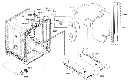 Frame Diagram and Parts List for SHE3AR56UC 17 Bosch Dishwasher