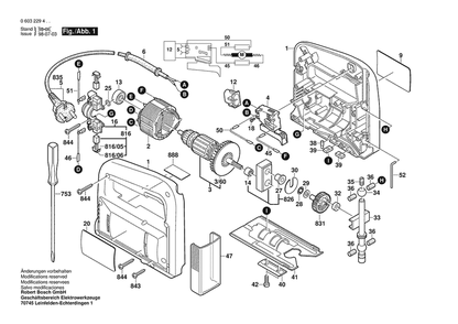 Section 1 Diagram and Parts List for 0603229438  Bosch Jig Saw