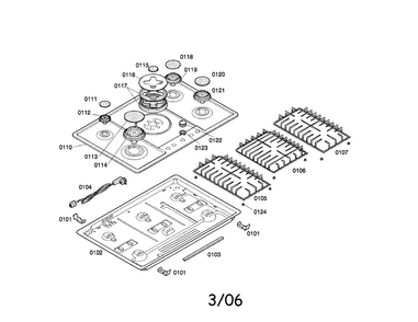 Cooktop Diagram and Parts List for PGL985UC 01 Bosch Cooktop