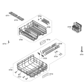 Baskets Diagram and Parts List for SGX68U55UC B4 Bosch Dishwasher