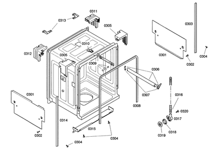 Cabinet Diagram and Parts List for SHE42L15UC 22 Bosch Dishwasher