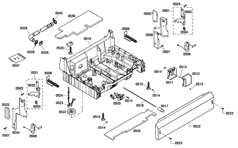 Base Assy Diagram and Parts List for SHE55P06UC 53 Bosch Dishwasher