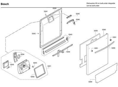 Door Diagram and Parts List for SHX7ER55UC 55 Bosch Dishwasher
