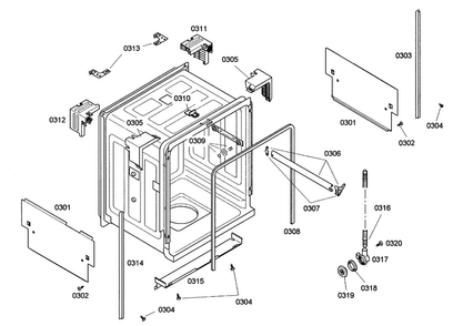 Cabinet Diagram and Parts List for SHE42L16UC 22 Bosch Dishwasher