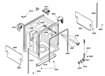 Cabinet Diagram and Parts List for SHE42L16UC 36 Bosch Dishwasher