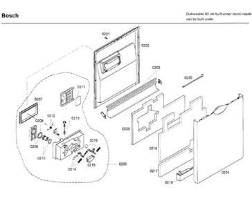 Door Diagram and Parts List for SHE65P05UC 60 Bosch Dishwasher