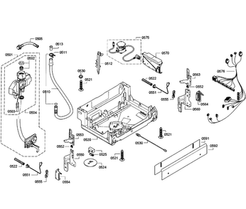 Base Assy Diagram and Parts List for SGE63E06UC 50 Bosch Dishwasher