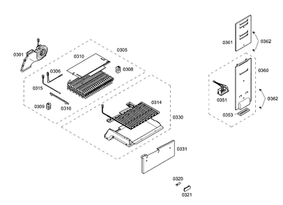 Evap Diagram and Parts List for B10CB80NVW 01 Bosch Refrigerator