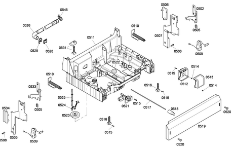 Base Assy Diagram and Parts List for SHE43F05UC 53 Bosch Dishwasher