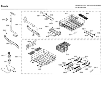 Rack Diagram and Parts List for SHE99C05UC 48 Bosch Dishwasher