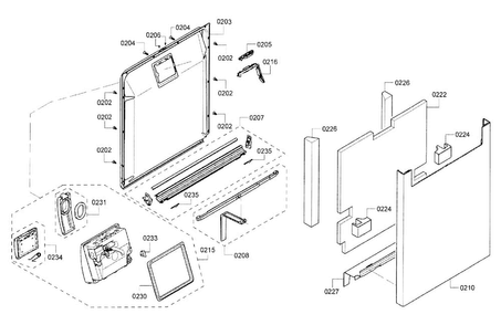Door Diagram and Parts List for SHE7PT55UC 01 Bosch Dishwasher