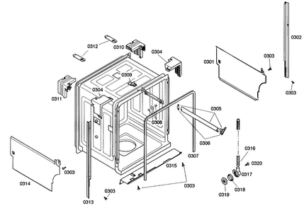 Cabinet Diagram and Parts List for SHE43C05UC 47 Bosch Dishwasher