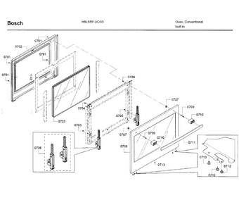 Door 2 Diagram and Parts List for HBL5551UC 03 Bosch Wall Oven