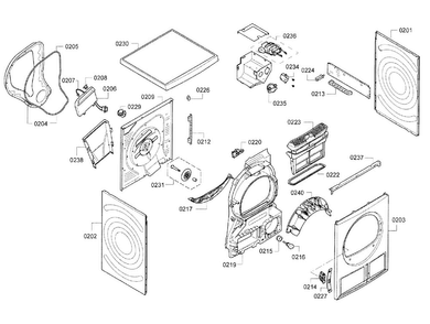 Frame Assy Diagram and Parts List for WTB86201UC 02 Bosch Dryer