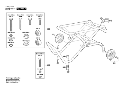 Page D Diagram and Parts List for 4100 3601L13012 Bosch Table Saw