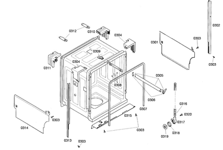 Cabinet Diagram and Parts List for SHE44C07UC 47 Bosch Dishwasher