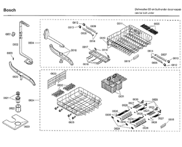 Baskets Diagram and Parts List for SHE66C02UC 40 Bosch Dishwasher