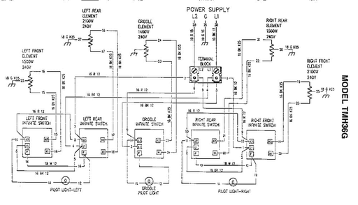 Section 1 Diagram and Parts List for THM36GS  Thermador Cooktop