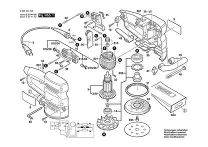 Section 1 Diagram and Parts List for PEX12AE 0603310745 Bosch Orbital or Palm Sander