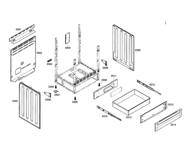 Cabinet/drawer Diagram and Parts List for HES3052U 01 Bosch Range