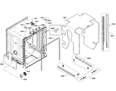 Cabinet Diagram and Parts List for SHX3AR52UC 21 Bosch Dishwasher