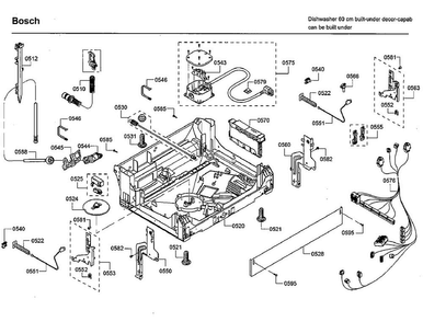 Base Diagram and Parts List for SHSM63W55N 01 Bosch Dishwasher