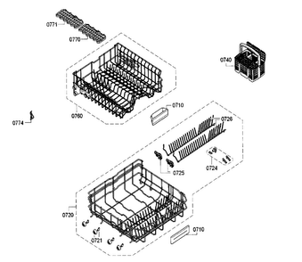 Baskets Diagram and Parts List for SGE53U56UC B3 Bosch Dishwasher