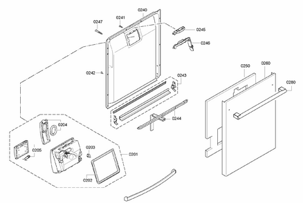 Door Assy Diagram and Parts List for S47KMK35UC 25 Bosch Dishwasher