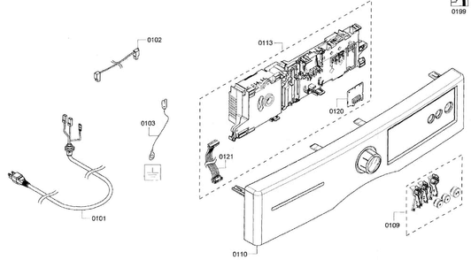 Front Panel Diagram and Parts List for WTVC553CUC 10 Bosch Dryer