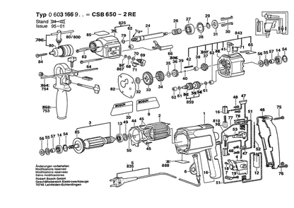 Section 1 Diagram and Parts List for CSB650-2RE 0603166903 Bosch Hammer Drill